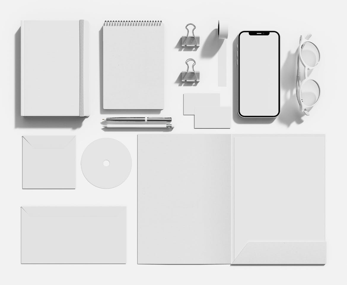 企业办公文具套装品牌VI展示样机图 Stationery Set Mockup 样机素材 sucaiwan.com