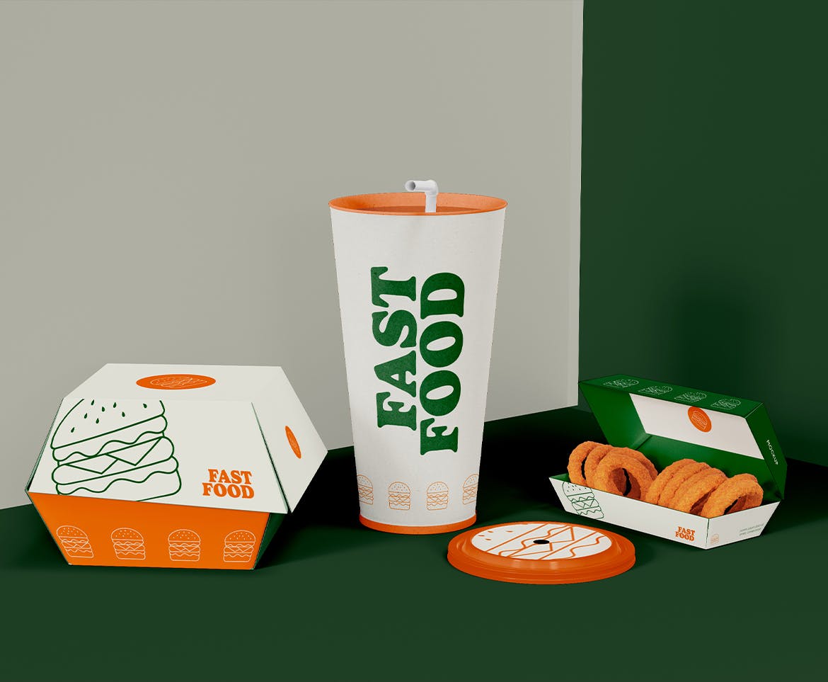 西式快餐盒装包装设计样机图 Fast Food Box Set Mockup 样机素材 sucaiwan.com