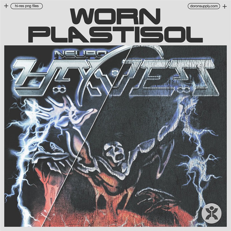 20款复古粗糙质感裂痕塑料溶胶墨水纸张PNG叠加肌理套装 Doron Studios - Worn Plastisol Texture Kit 图片素材 sucaiwan.com