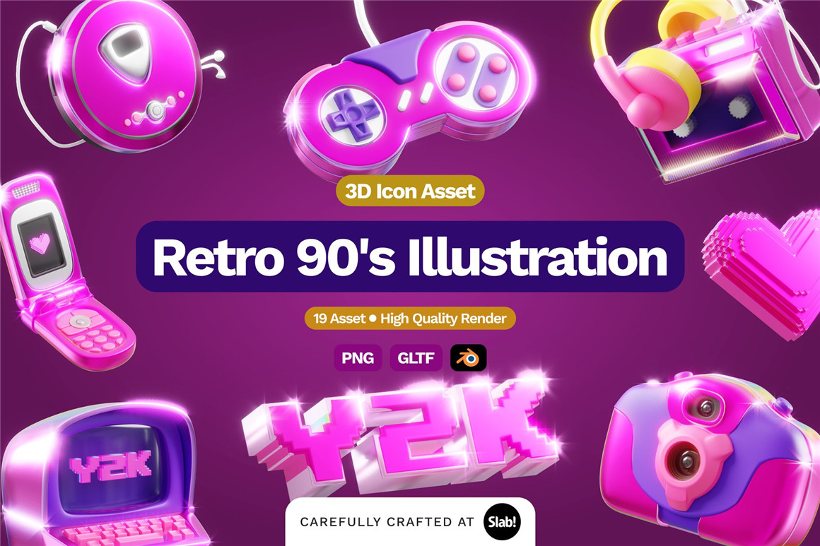 Blender模型:90年代复古粉色Y2K风游戏3D立体插图图标Icons设计素材包 3D Retro 90’s Illustration . 第1张-素材湾丨精选海外优质设计素材资源 Blender模型:90年代复古粉色Y2K风游戏3D立体插图图标Icons设计素材包 3D Retro 90’s Illustration . sucaiwan.com