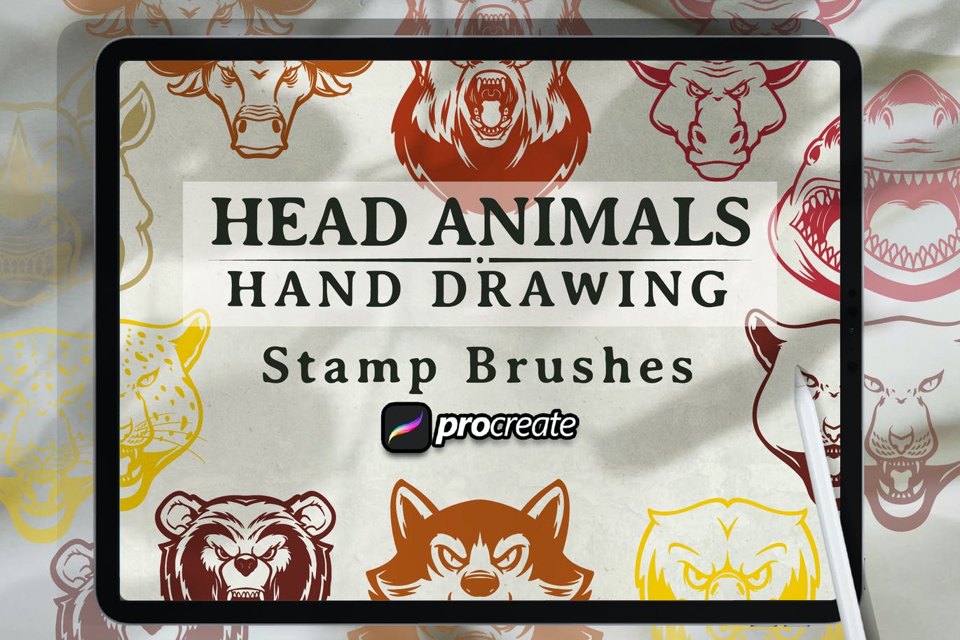 动物头像手绘印章Procreate笔刷素材 Animal Head Hand Drawing Brush Stamp 笔刷资源 sucaiwan.com