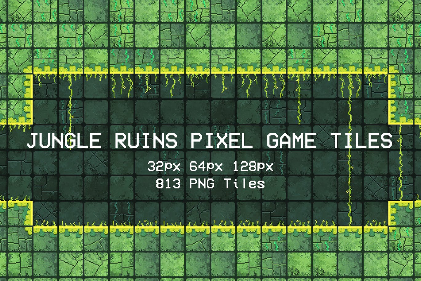 丛林废墟像素游戏瓷砖方块图案 Jungle Ruins Pixel Game Tiles 图片素材 sucaiwan.com