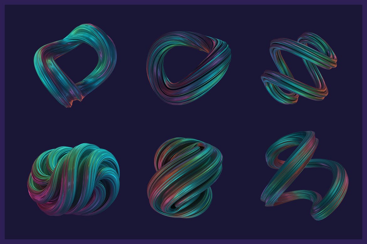 扭曲形状抽象3D渲染多彩背景 Abstract 3D Rendering of Twisted Shapes – Colorful 图片素材 sucaiwan.com