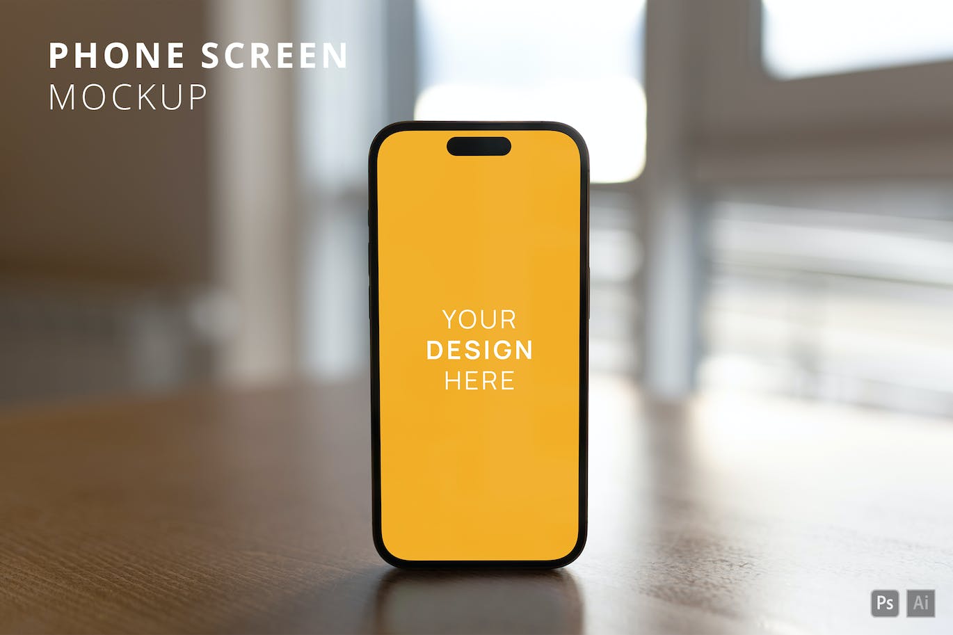 虚化场景iPhone 14 Pro手机样机图 iPhone 14 Pro on the Office Table Mockup 样机素材 sucaiwan.com