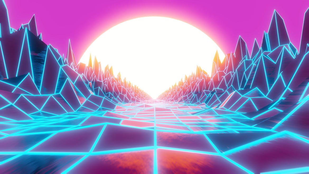 复古80年代合成波和逆波背景v2 Synthwave And Retrowave Background 002 图片素材 sucaiwan.com