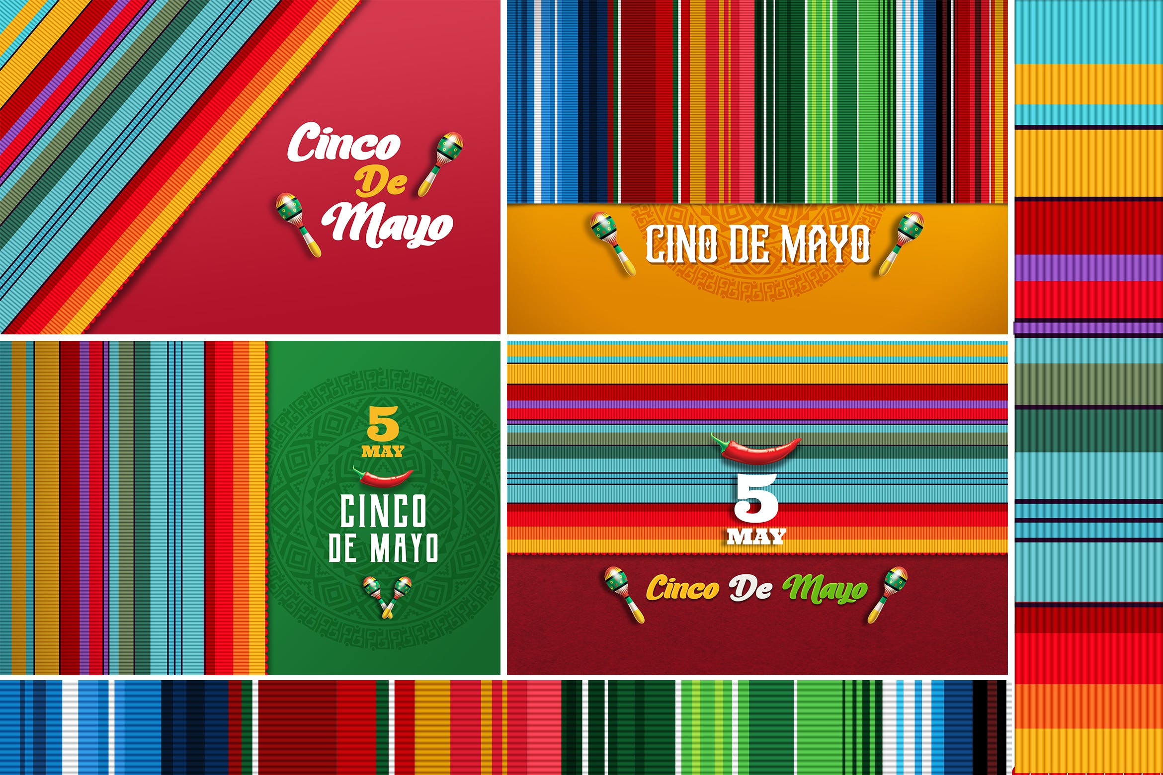 五月五日节多彩条纹背景 Cinco de Mayo Backgrounds 图片素材 sucaiwan.com