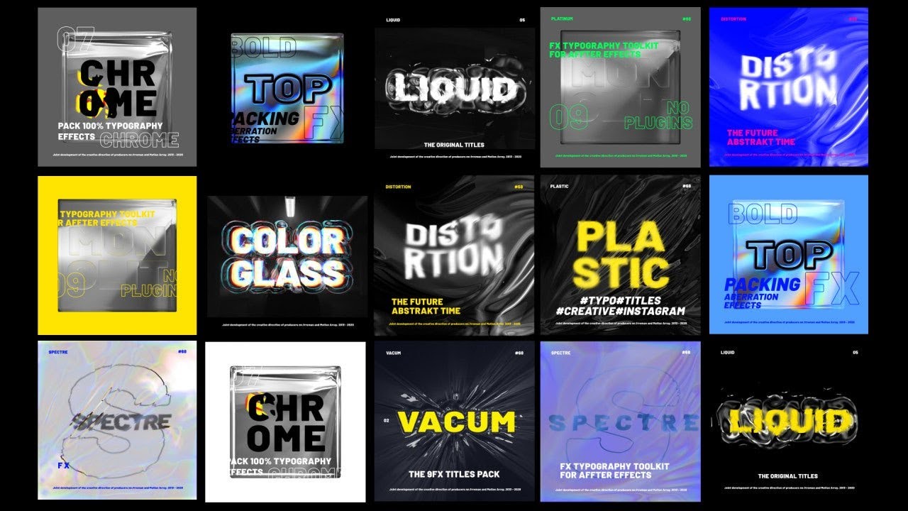 AE模板：潮流抽象镭射炫酷塑封大标题流体渐变动态海报 FX Typography Toolkit 设计素材 sucaiwan.com