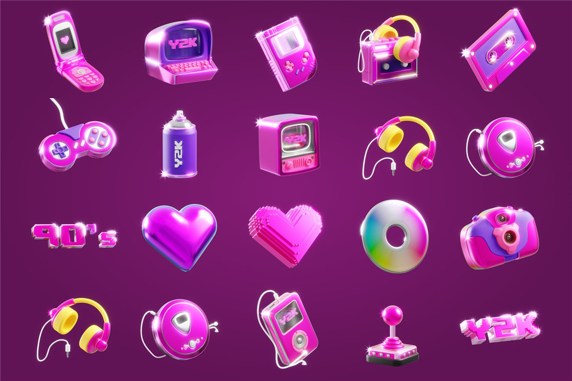 Blender模型:90年代复古粉色Y2K风游戏3D立体插图图标Icons设计素材包 3D Retro 90’s Illustration . 第2张-素材湾丨精选海外优质设计素材资源 Blender模型:90年代复古粉色Y2K风游戏3D立体插图图标Icons设计素材包 3D Retro 90’s Illustration . sucaiwan.com