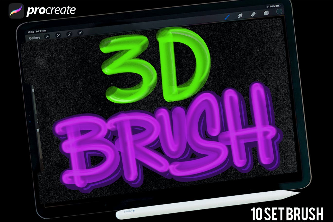 3D字母Procreate笔刷素材 Dans 3D Brush Procreate #1 笔刷资源 sucaiwan.com