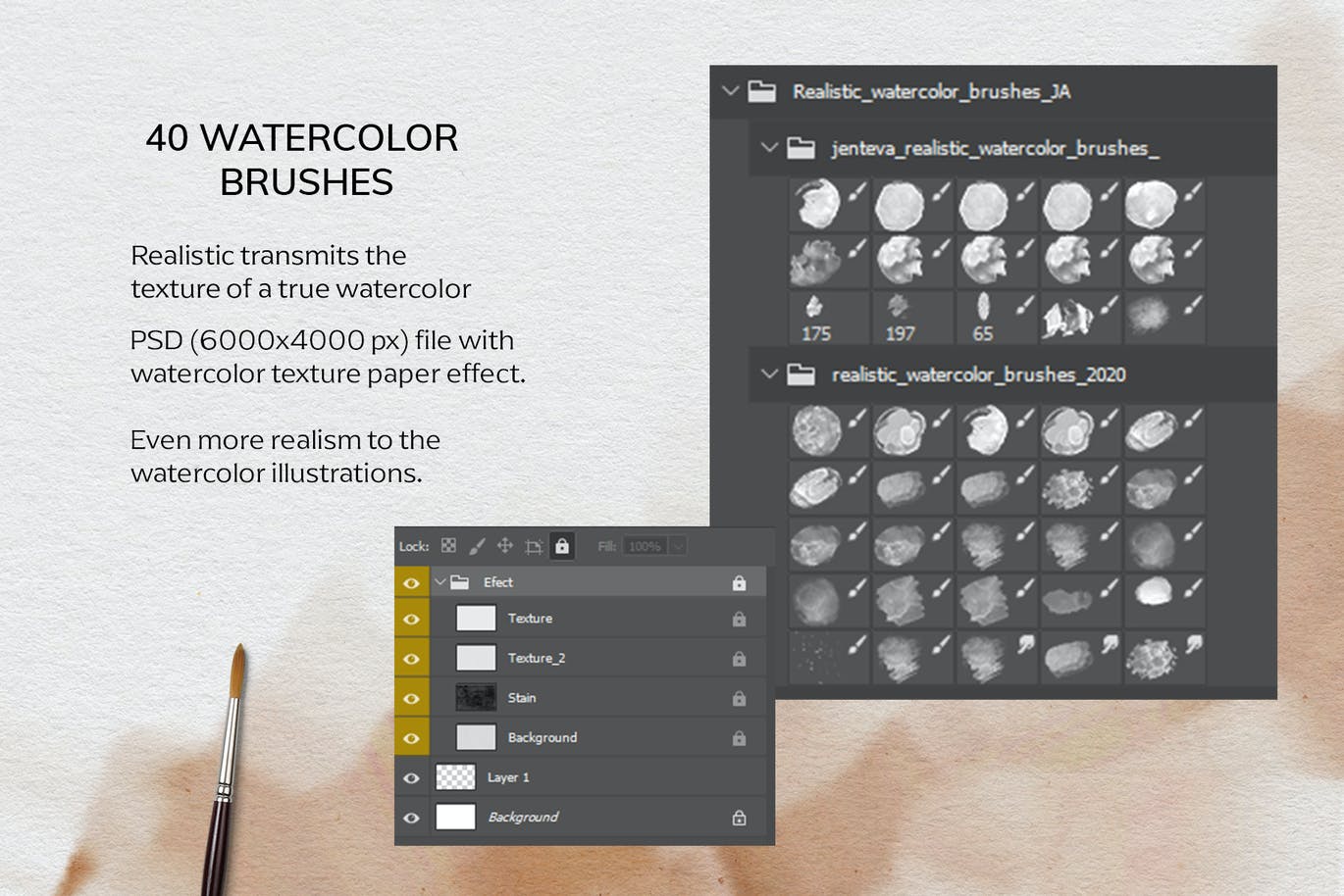 写实水彩PS笔刷素材 Realistic watercolor brushes – PS 笔刷资源 sucaiwan.com