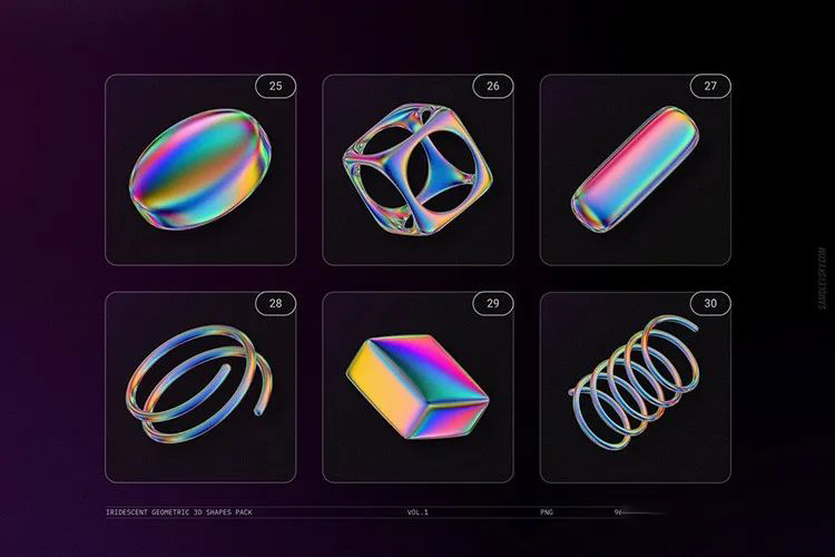 设计资源-100款立体渐变酸性镭射金属PNG素材 图片素材 sucaiwan.com