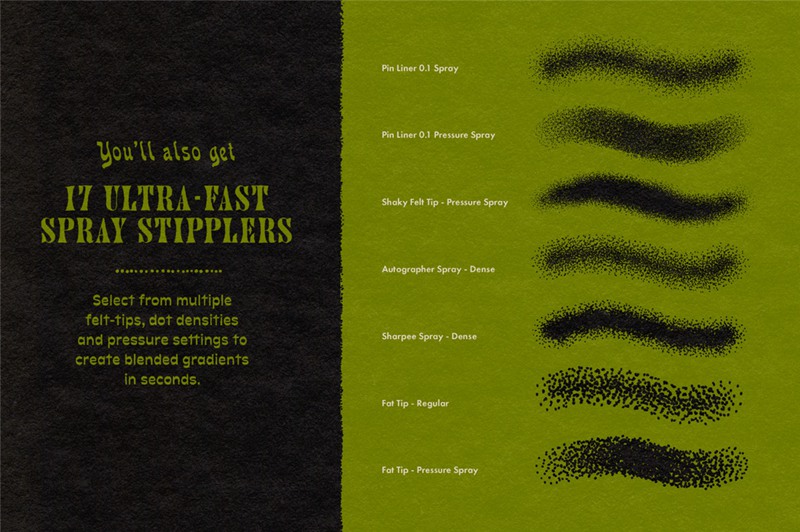 Procreate/PS笔刷:复古漫画风格不规则颗粒感网点底纹喷雾笔刷 True Grit Texture Stipple Studio . 第6张-素材湾丨精选海外优质设计素材资源 Procreate/PS笔刷:复古漫画风格不规则颗粒感网点底纹喷雾笔刷 True Grit Texture Stipple Studio . sucaiwan.com