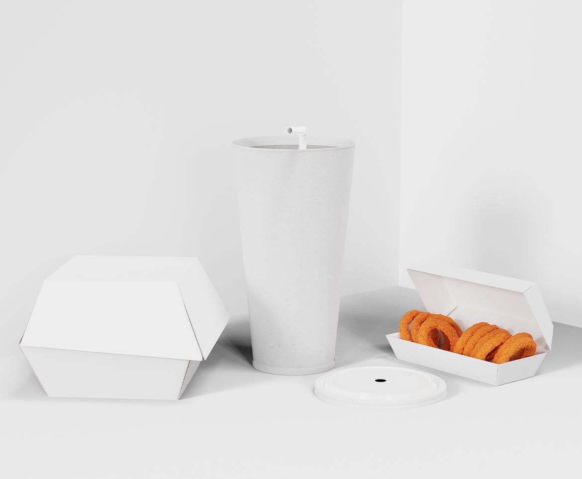 西式快餐盒装包装设计样机图 Fast Food Box Set Mockup 样机素材 sucaiwan.com