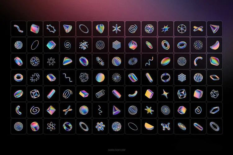 设计资源-100款立体渐变酸性镭射金属PNG素材 图片素材 sucaiwan.com