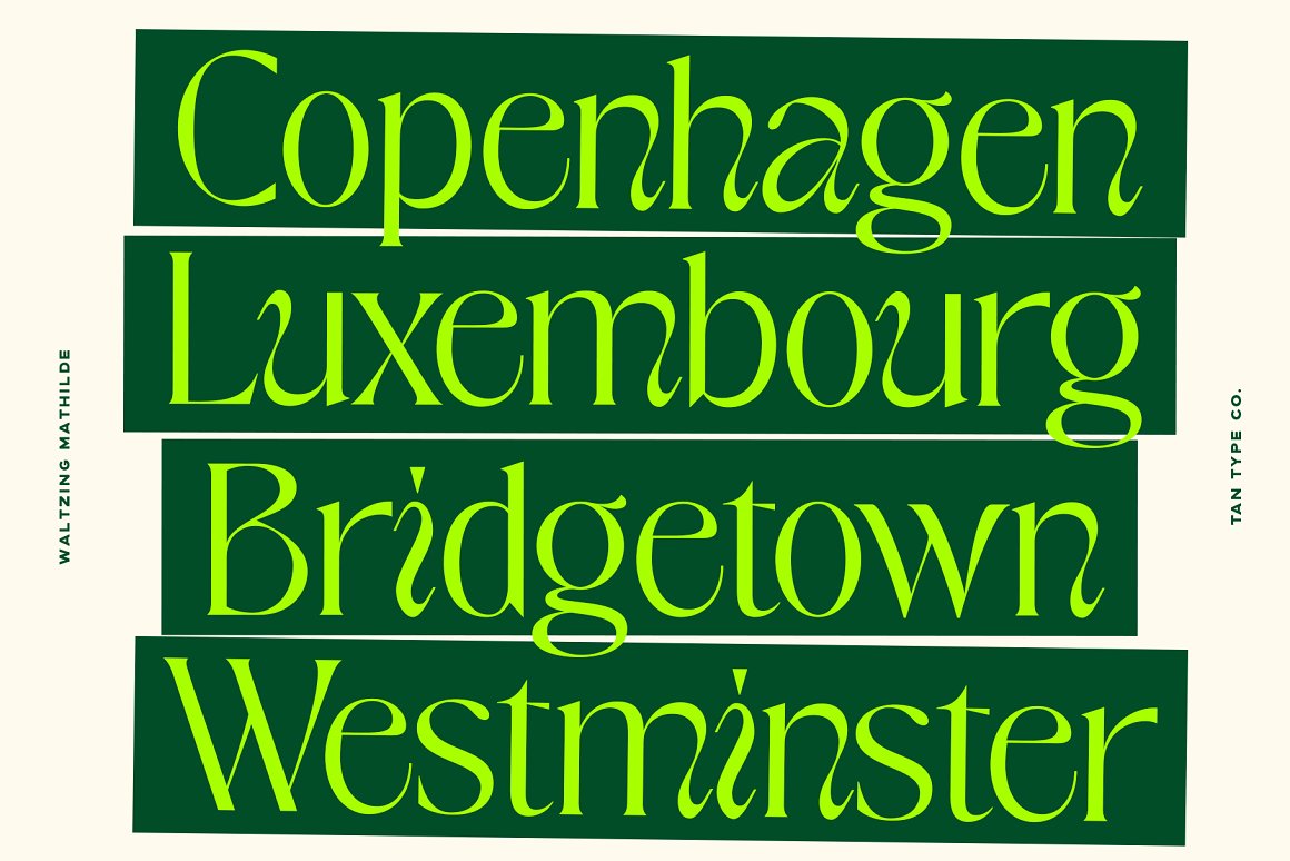 英文字体：优雅俏皮逆反差酸性海报标题徽标设计衬线英文字体 TAN - WALTZING MATHILDE 设计素材 sucaiwan.com