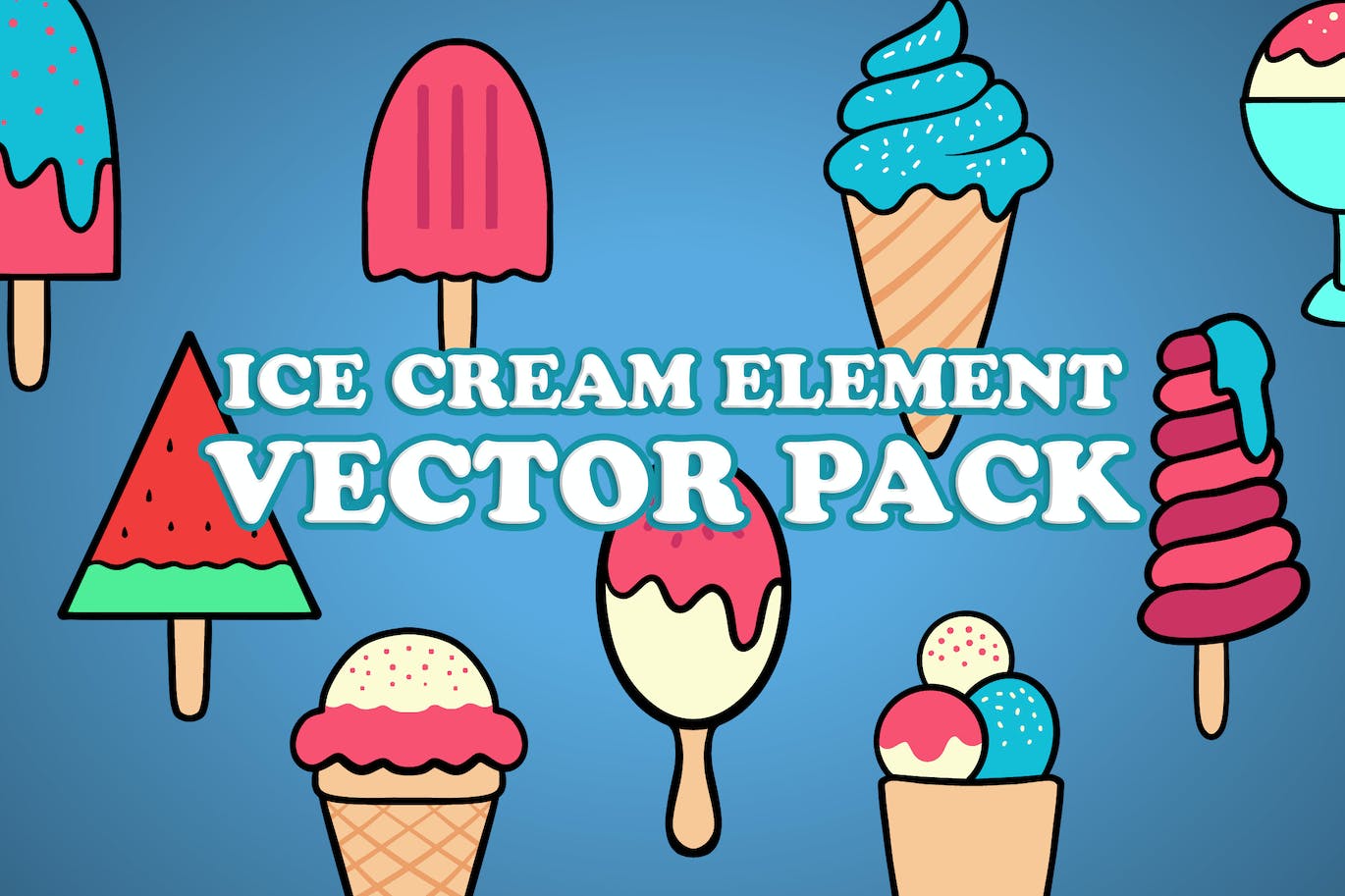 冰淇淋元素矢量插画 Ice Cream Element Vector Pack Illustration 设计素材 sucaiwan.com