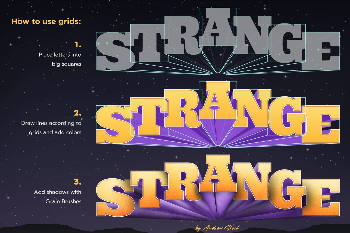 3D字体辅助网格PS笔刷套装 笔刷资源 sucaiwan.com