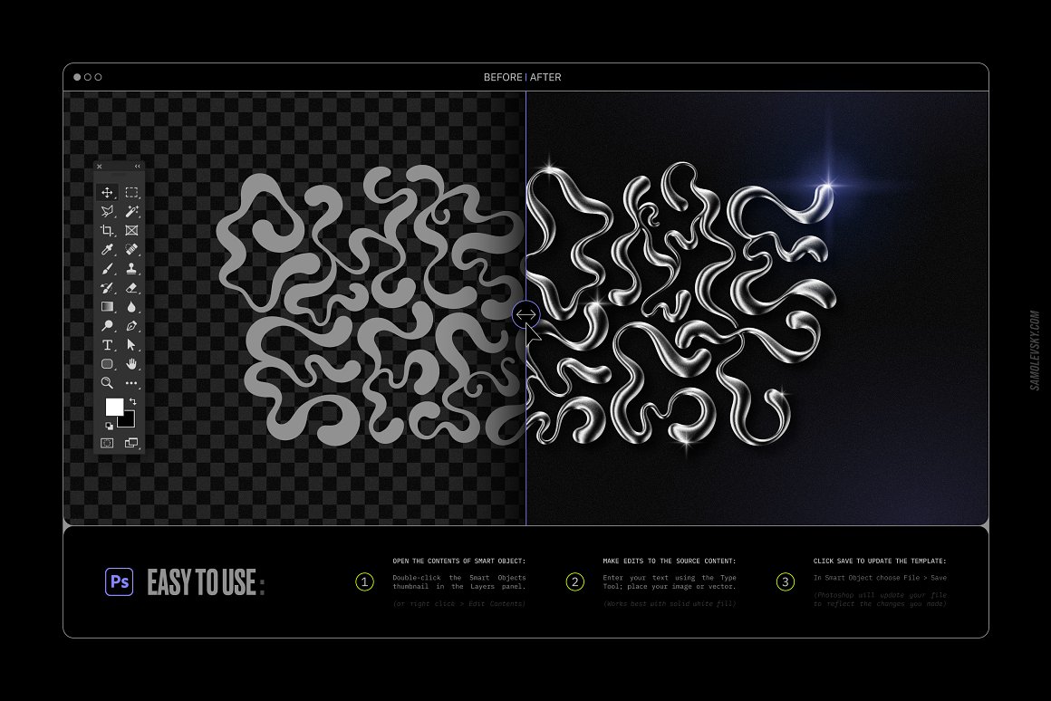 Samolevsky 新潮视觉酸性金属镀铬抽象艺术形状闪光光晕颗粒状纹理PSD模板 Chrome 3D Effect Chrome 3D Photoshop Effect + Shapes 图片素材 第5张-素材湾丨精选海外优质设计素材资源 Samolevsky 新潮视觉酸性金属镀铬抽象艺术形状闪光光晕颗粒状纹理PSD模板 Chrome 3D Effect Chrome 3D Photoshop Effect + Shapes 图片素材 sucaiwan.com