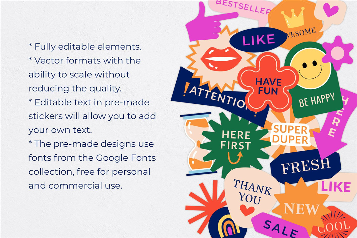 169个复古表情水果标签花卉广告海报横幅制作矢量贴纸元素包 Retro stickers, vector creator 图片素材 第2张-素材湾丨精选海外优质设计素材资源 169个复古表情水果标签花卉广告海报横幅制作矢量贴纸元素包 Retro stickers, vector creator 图片素材 sucaiwan.com