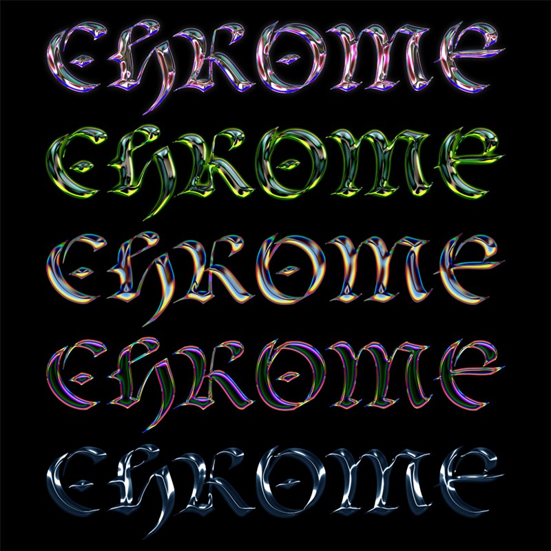 酸性Y2K半调镀铬金属3D立体文字标题logo特效PSD样机 CHROME PACK VOL.1 by Hvnter . sucaiwan.com