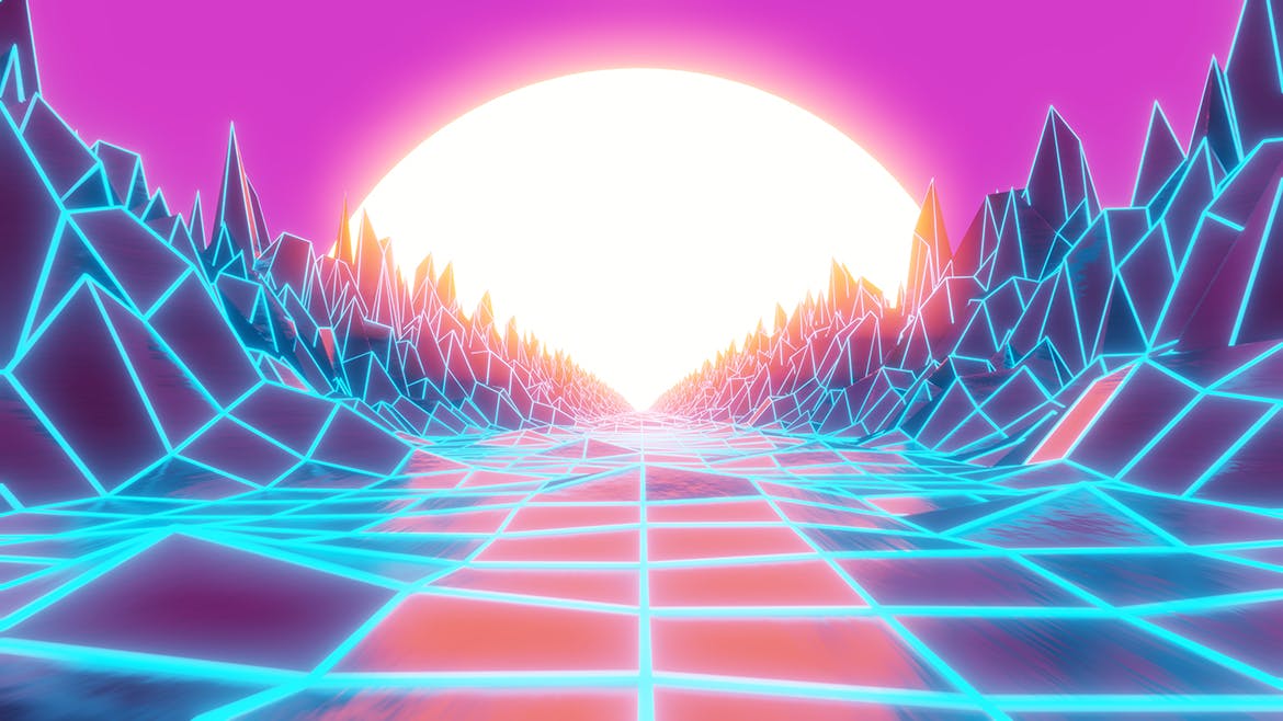 复古80年代合成波和逆波背景v2 Synthwave And Retrowave Background 002 图片素材 sucaiwan.com