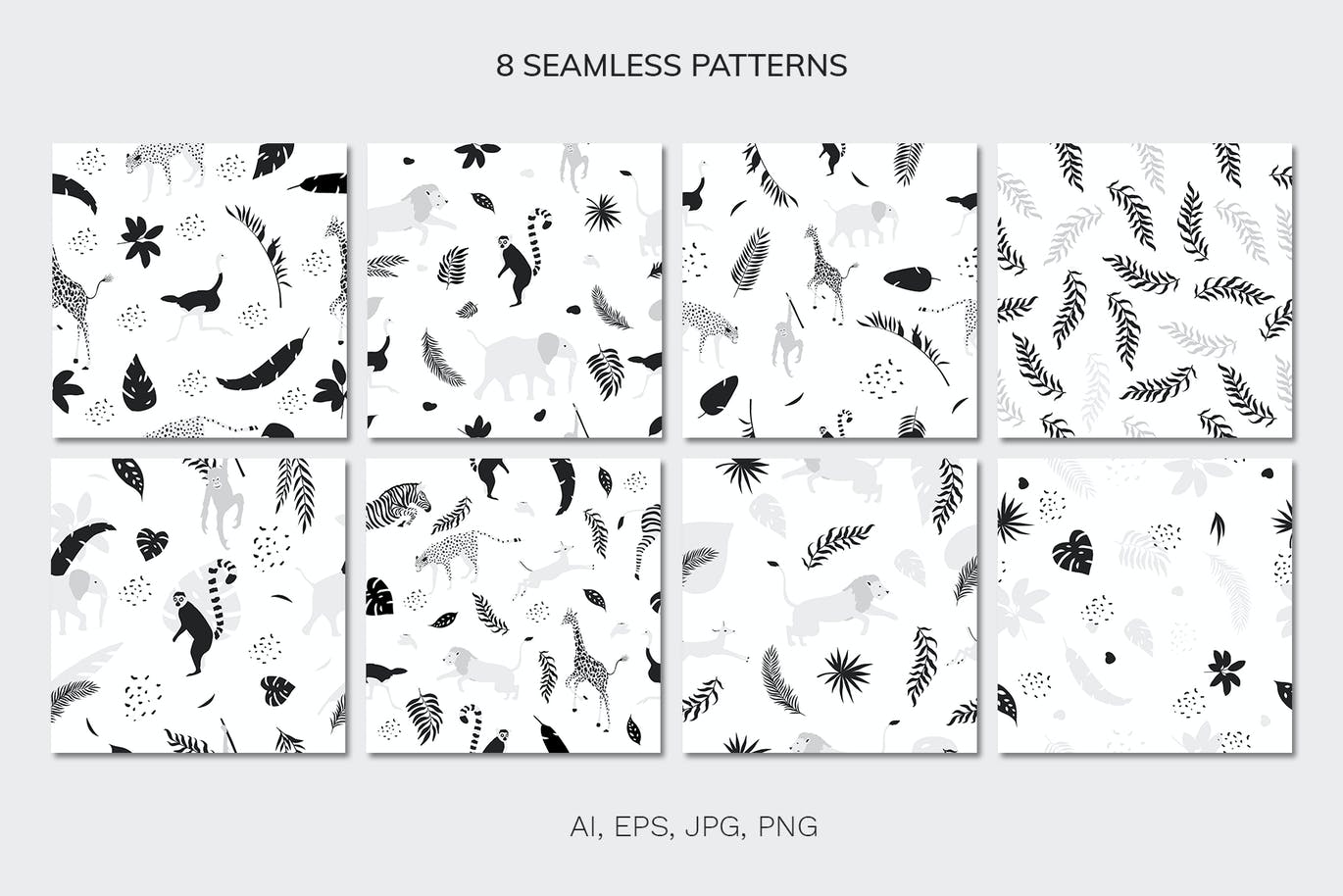 热带图案和动物剪贴画 Tropical patterns & animals clipart 图片素材 sucaiwan.com