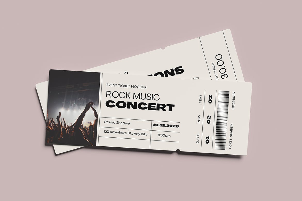 演唱会活动门票设计样机模板 Event Ticket Mockup 样机素材 sucaiwan.com