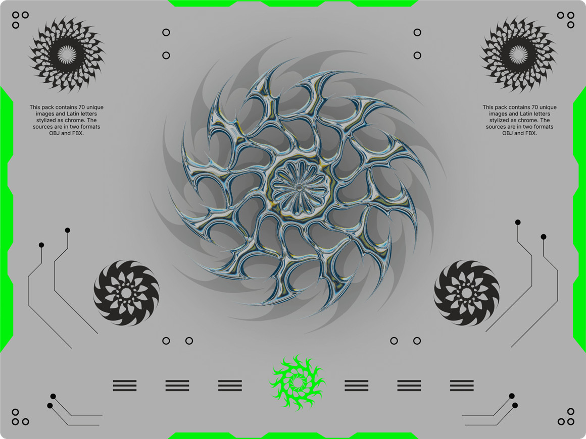 Blender模型： 潮流酸性艺术未来派镀铬镭射金属3D抽象装饰设计元素合辑 Enigma Chrome Set . sucaiwan.com