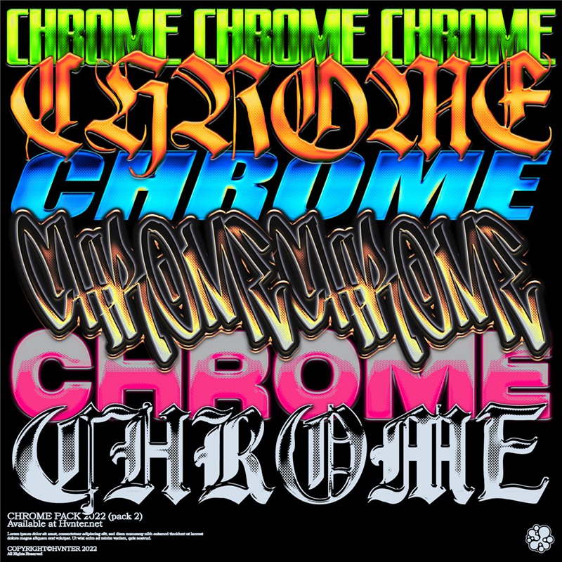 复古Y2K半调镀铬金属3D立体文字标题logo特效PSD样机 CHROME PACK (2) by Hvnter . sucaiwan.com