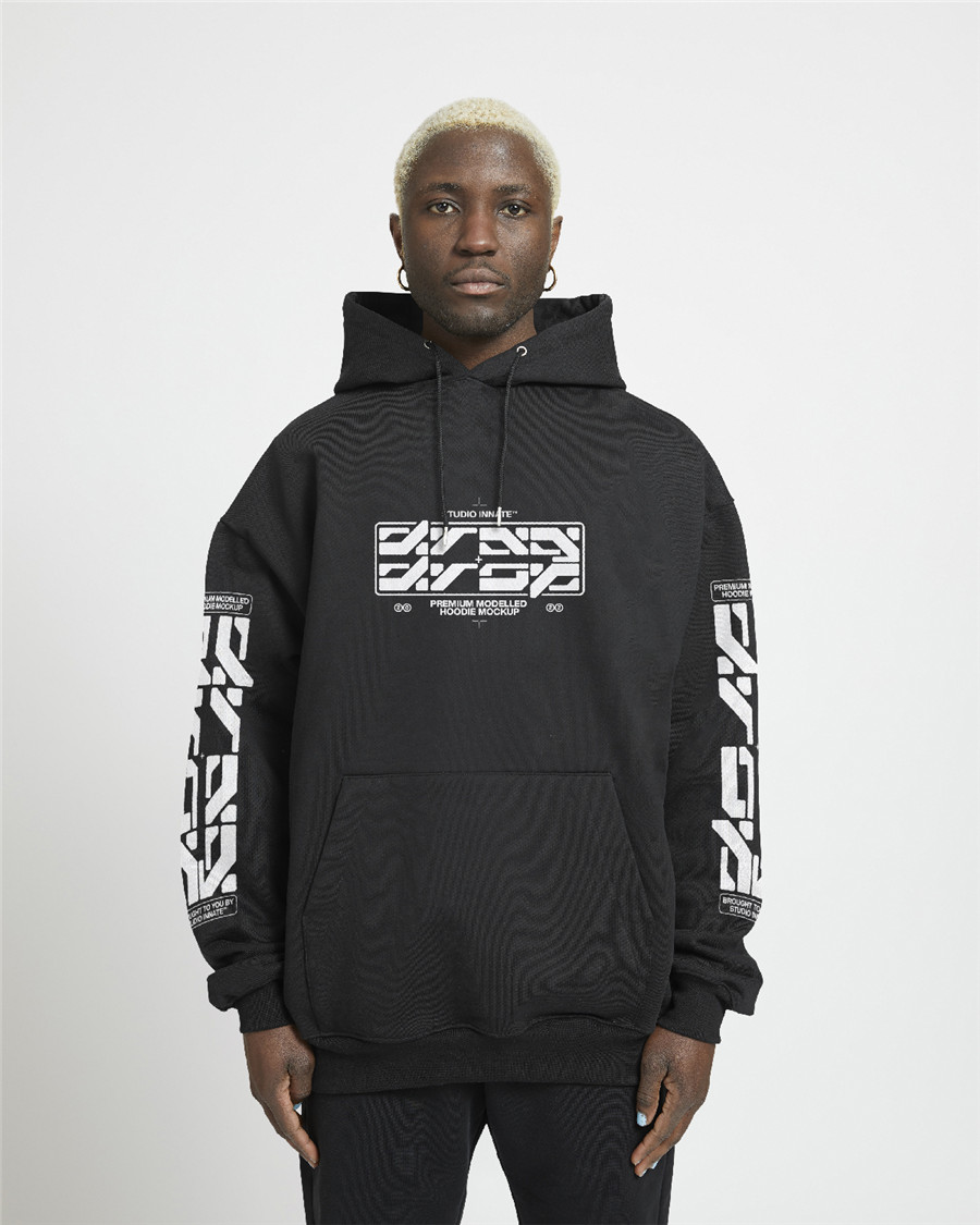 潮流街头嘻哈360°旋转超大款套头连帽衫卫衣上衣图案设计PS展示贴图样机模板 360° Oversized Modelled Hoodie by Studio Innate . sucaiwan.com