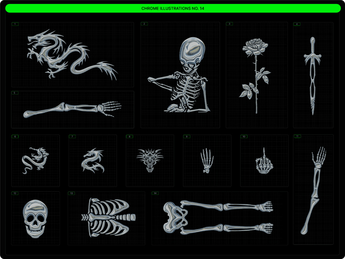 Blender模型： 潮流酸性艺术未来派镀铬镭射金属3D抽象装饰设计元素合辑 Enigma Chrome Set . sucaiwan.com