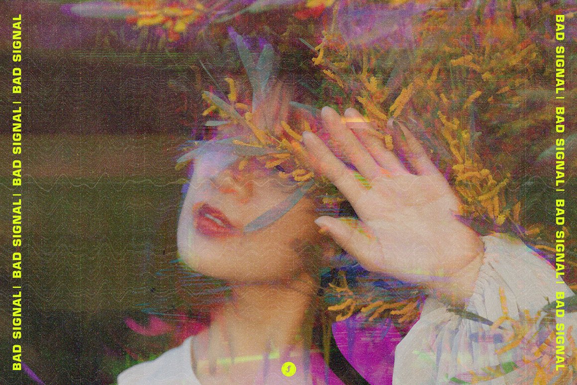 复古故障噪点颗粒旧电视信号失真显示效果照片处理特效PS样机模板 Bad Signal Photo Effect . sucaiwan.com