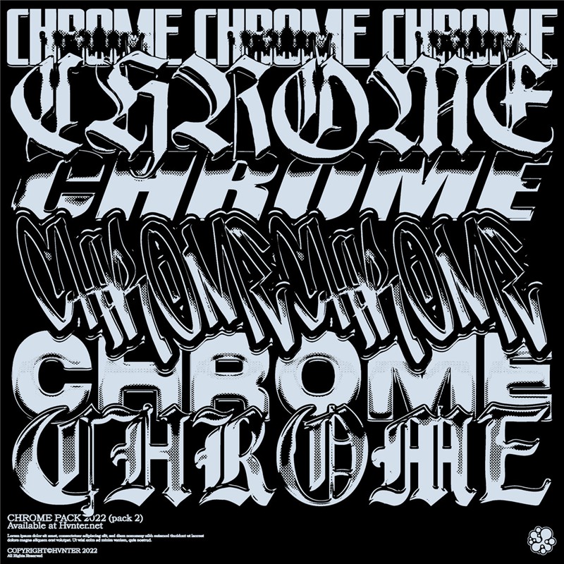 复古Y2K半调镀铬金属3D立体文字标题logo特效PSD样机 CHROME PACK (2) by Hvnter . sucaiwan.com