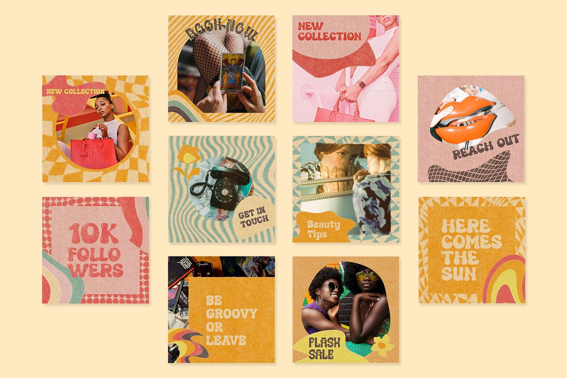 160+70年代复古做旧纸张扭曲条纹方格抽象花卉图形INS风海报PS设计套装 Groovy Textured Instagram Pack . 第3张-素材湾丨精选海外优质设计素材资源 160+70年代复古做旧纸张扭曲条纹方格抽象花卉图形INS风海报PS设计套装 Groovy Textured Instagram Pack . sucaiwan.com