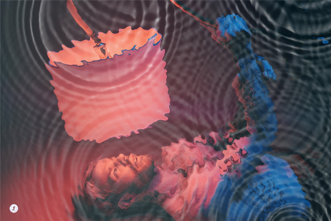 抽象水波波纹失真扭曲效果照片logo文本处理特效ps样机模板 Water Reflection Photo Effect . sucaiwan.com