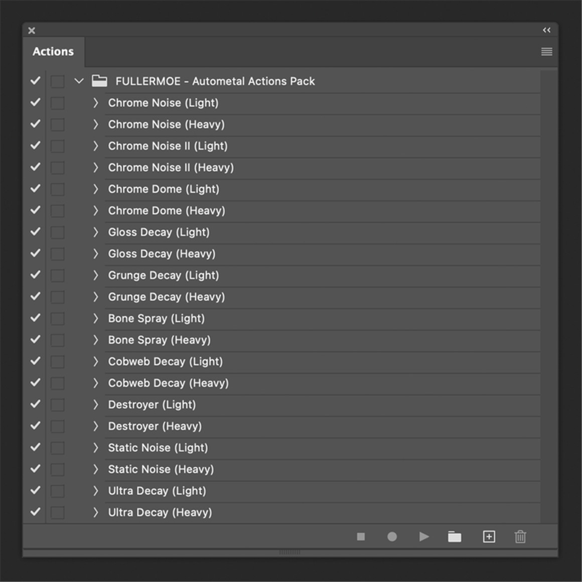 FULLERMOE 20个创意粗糙金属感文字标题效果设计 PS动作素材包 AUTOMETAL ACTIONS PACK . sucaiwan.com