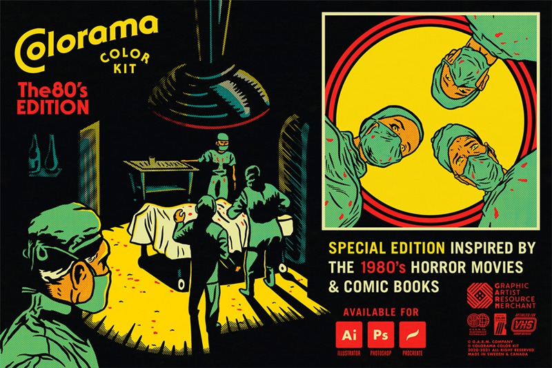80年代复古恐怖电影漫画书艺术品图形设计调色板 Colorama Color Kit - 80's Edition (Photoshop) . 第2张-素材湾丨精选海外优质设计素材资源 80年代复古恐怖电影漫画书艺术品图形设计调色板 Colorama Color Kit - 80's Edition (Photoshop) . sucaiwan.com