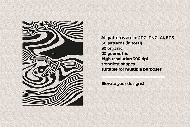 50个黑白复古波浪图案，AI PNG格式 图片素材 sucaiwan.com