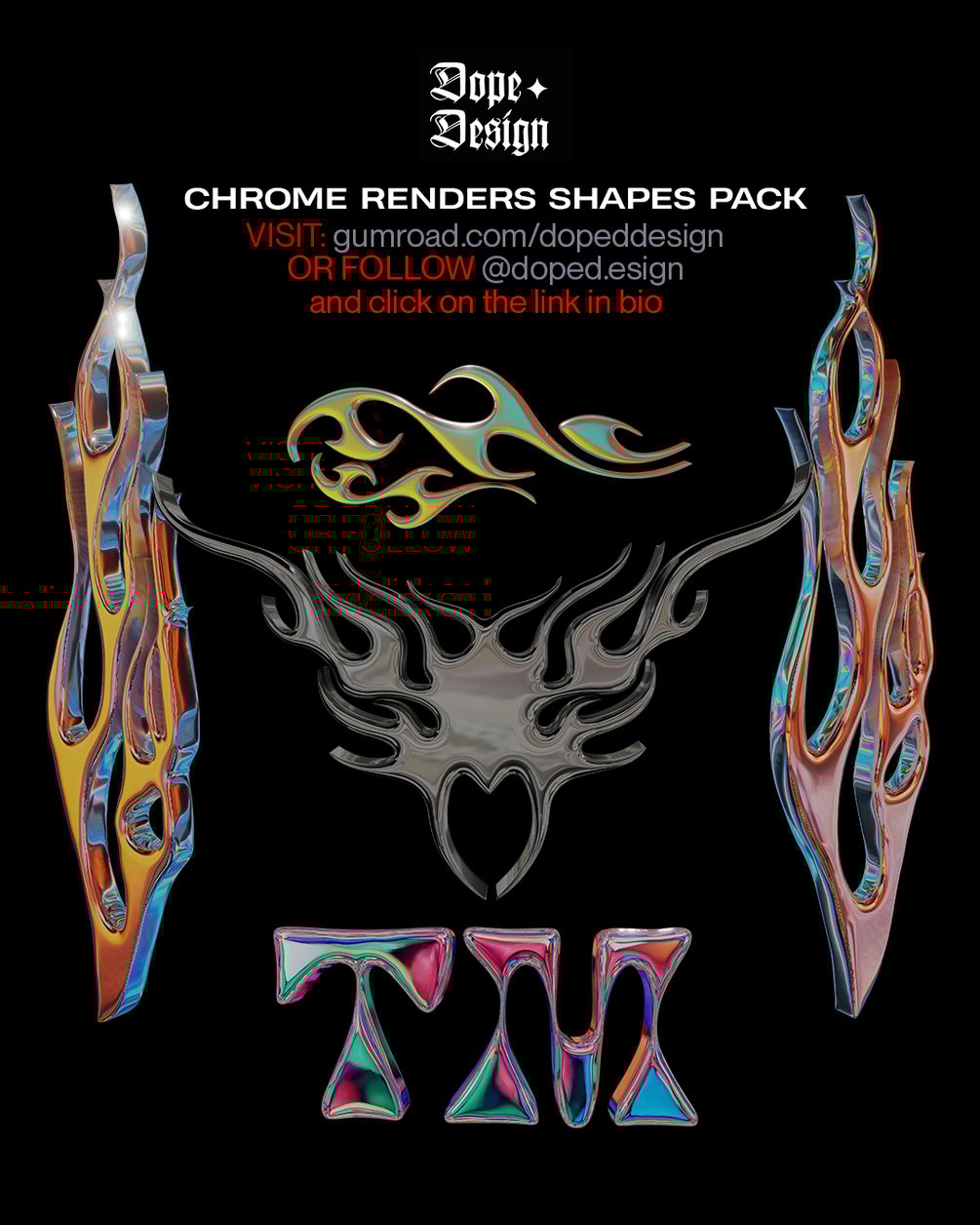 潮流酸性艺术抽象镀铬镭射金属渐变光泽立体形状PNG免抠图 Chrome Renders Shapes pack . sucaiwan.com