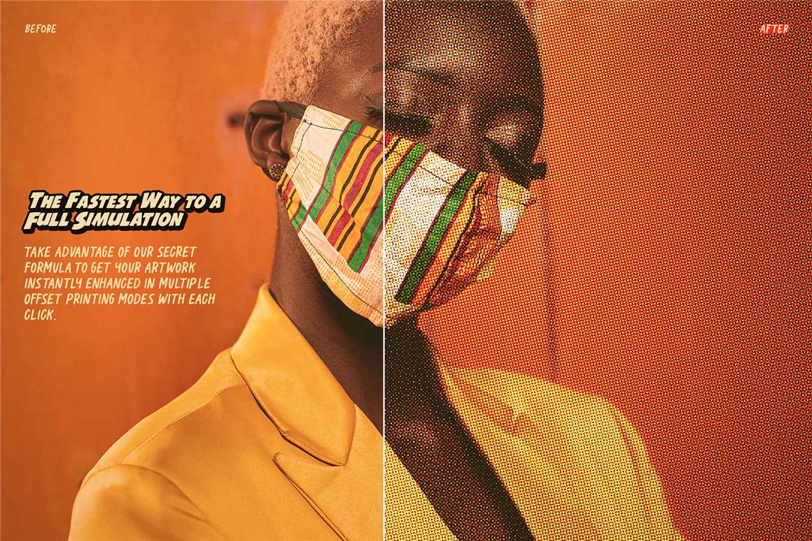 潮流复古半调颗粒印刷胶印着色效果PS动作 Offset Printing Simulator Photoshop Action . 第9张-素材湾丨精选海外优质设计素材资源 潮流复古半调颗粒印刷胶印着色效果PS动作 Offset Printing Simulator Photoshop Action . sucaiwan.com