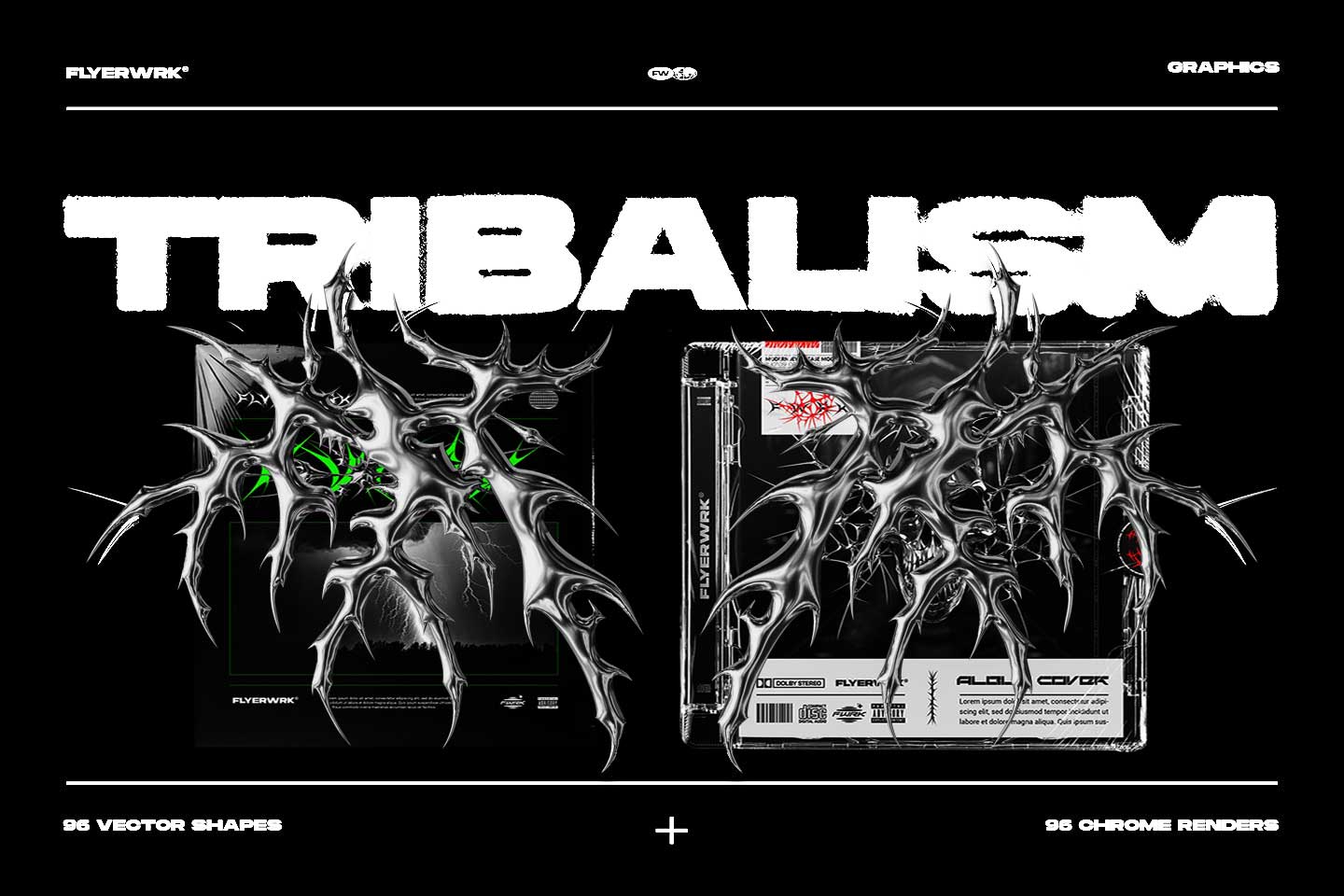 FLYERWRK 嘻哈潮流酸性小众镀铬镭射潮牌服饰图腾纹身艺术抽象图形素材合集 Tribalism Vector Shapes . 第1张-素材湾丨精选海外优质设计素材资源 FLYERWRK 嘻哈潮流酸性小众镀铬镭射潮牌服饰图腾纹身艺术抽象图形素材合集 Tribalism Vector Shapes . sucaiwan.com