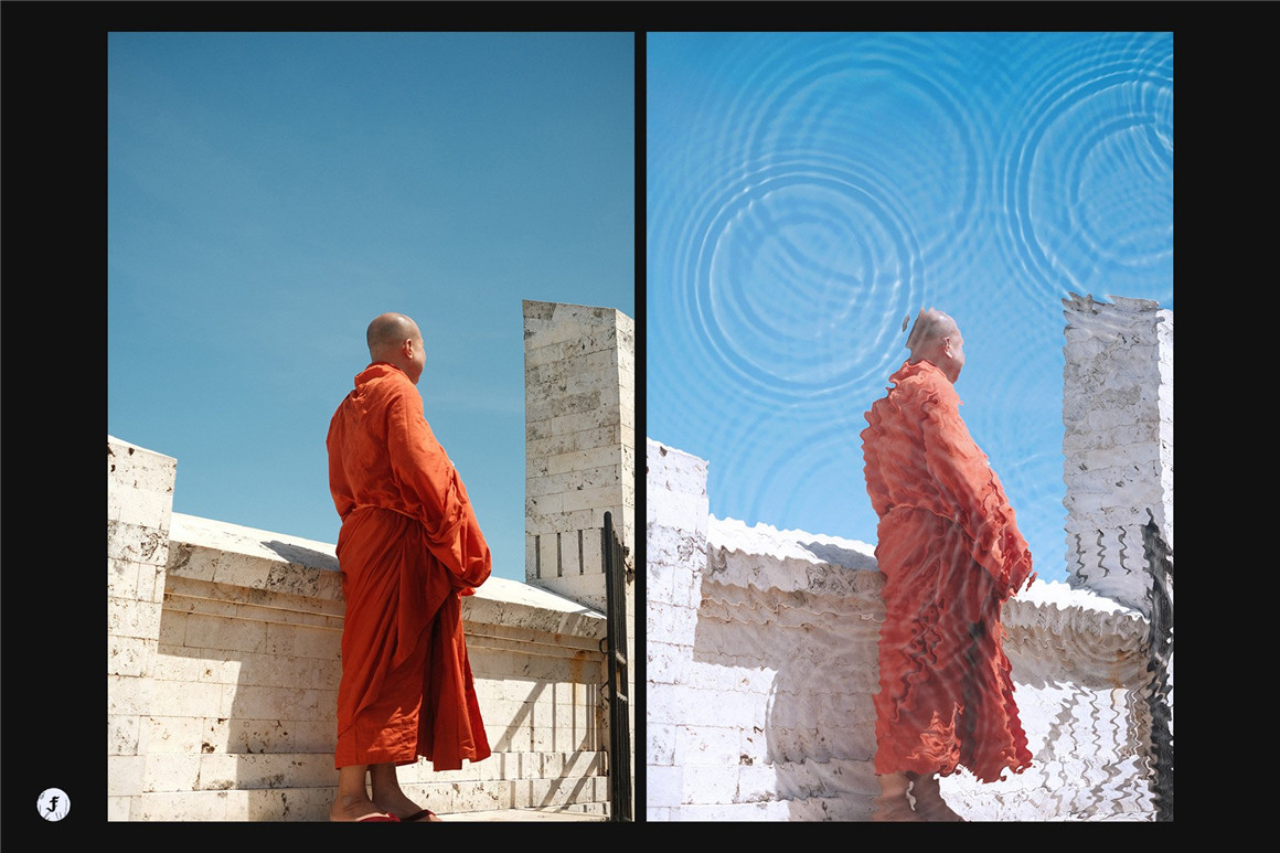 抽象水波波纹失真扭曲效果照片logo文本处理特效ps样机模板 Water Reflection Photo Effect . sucaiwan.com