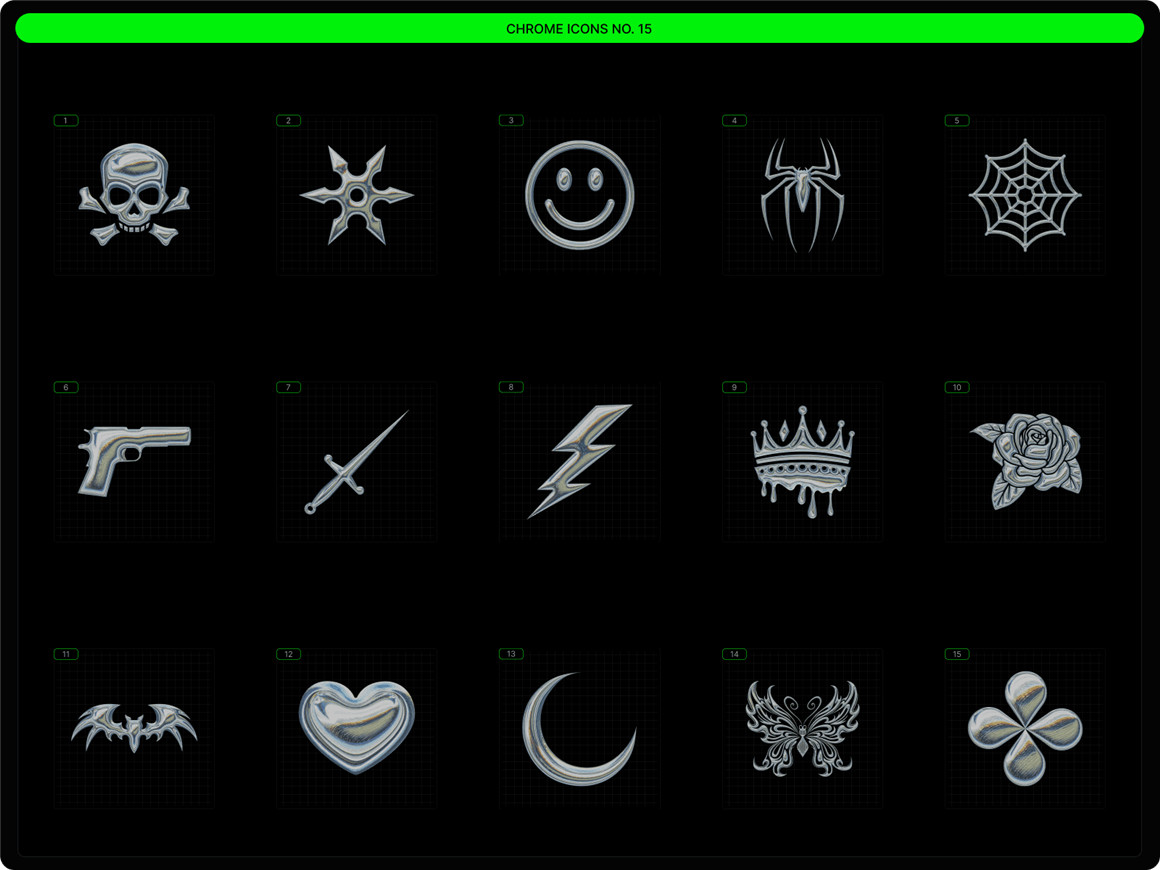 Blender模型： 潮流酸性艺术未来派镀铬镭射金属3D抽象装饰设计元素合辑 Enigma Chrome Set . sucaiwan.com