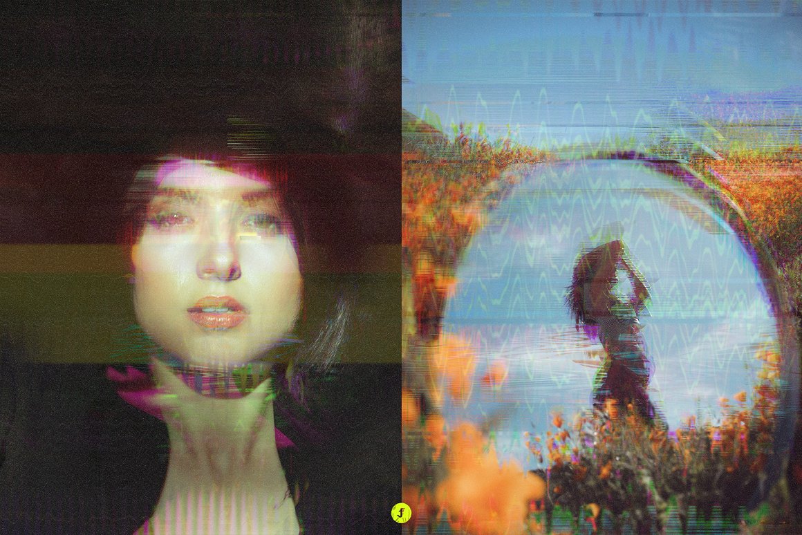 复古故障噪点颗粒旧电视信号失真显示效果照片处理特效PS样机模板 Bad Signal Photo Effect . sucaiwan.com