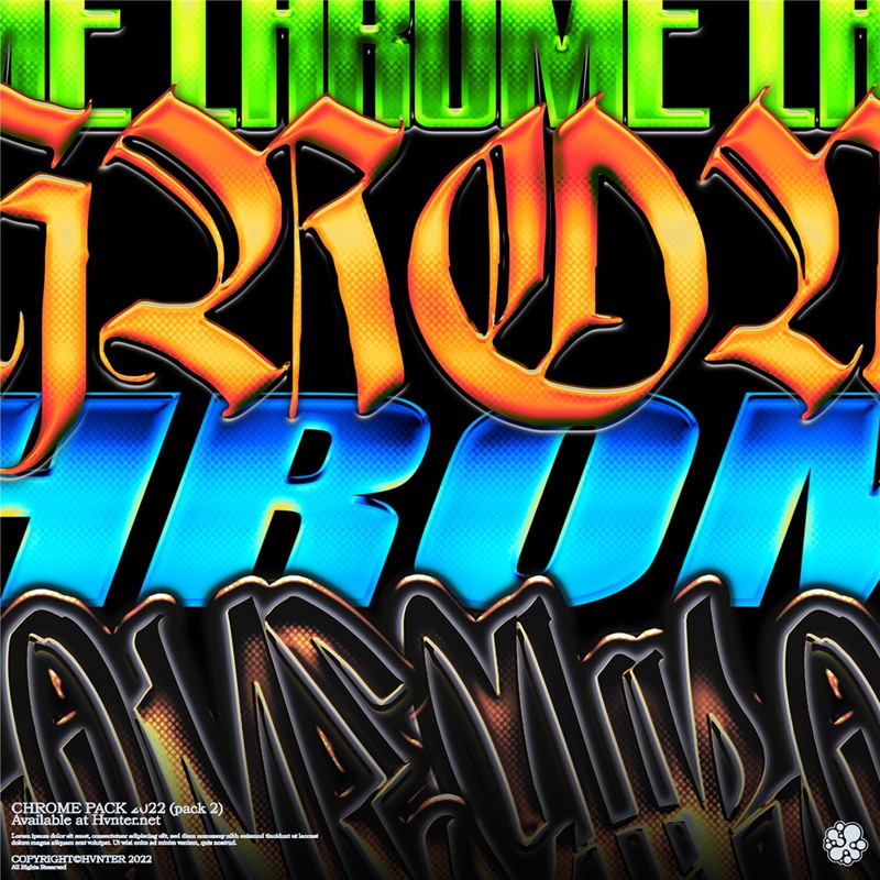 复古Y2K半调镀铬金属3D立体文字标题logo特效PSD样机 CHROME PACK (2) by Hvnter . sucaiwan.com
