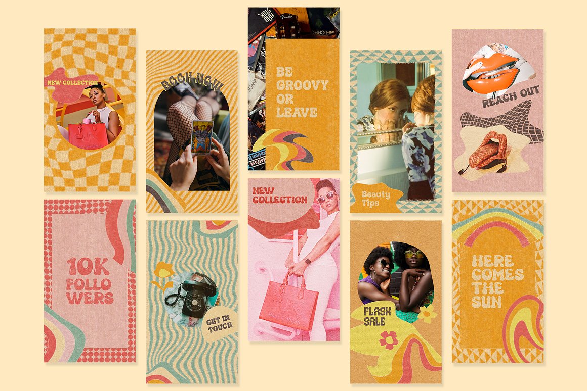 160+70年代复古做旧纸张扭曲条纹方格抽象花卉图形INS风海报PS设计套装 Groovy Textured Instagram Pack . 第2张-素材湾丨精选海外优质设计素材资源 160+70年代复古做旧纸张扭曲条纹方格抽象花卉图形INS风海报PS设计套装 Groovy Textured Instagram Pack . sucaiwan.com