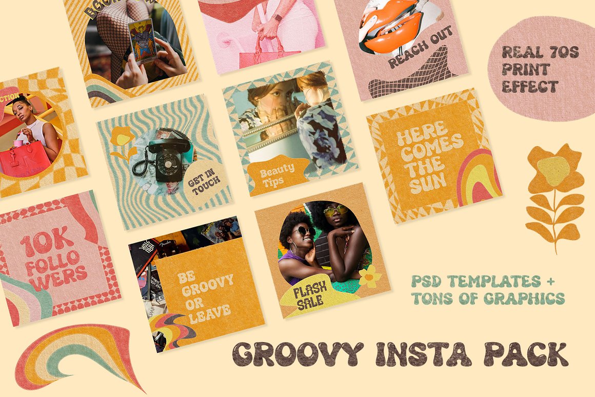160+70年代复古做旧纸张扭曲条纹方格抽象花卉图形INS风海报PS设计套装 Groovy Textured Instagram Pack . 第1张-素材湾丨精选海外优质设计素材资源 160+70年代复古做旧纸张扭曲条纹方格抽象花卉图形INS风海报PS设计套装 Groovy Textured Instagram Pack . sucaiwan.com