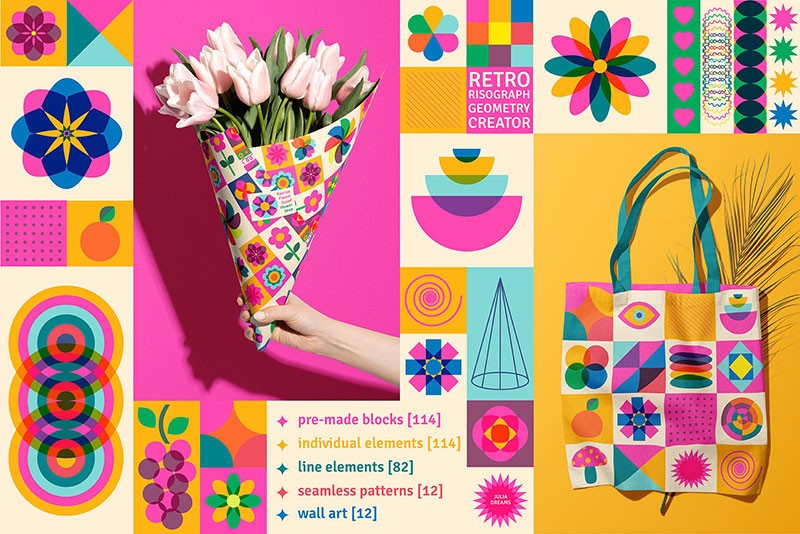 100+彩色复古几何艺术矢量包装图案，AI JPG格式 图片素材 sucaiwan.com