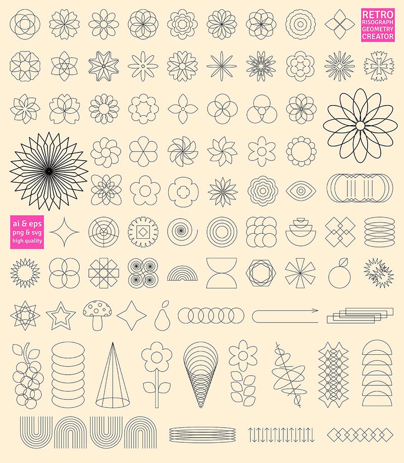 100+彩色复古几何艺术矢量包装图案，AI JPG格式 图片素材 sucaiwan.com