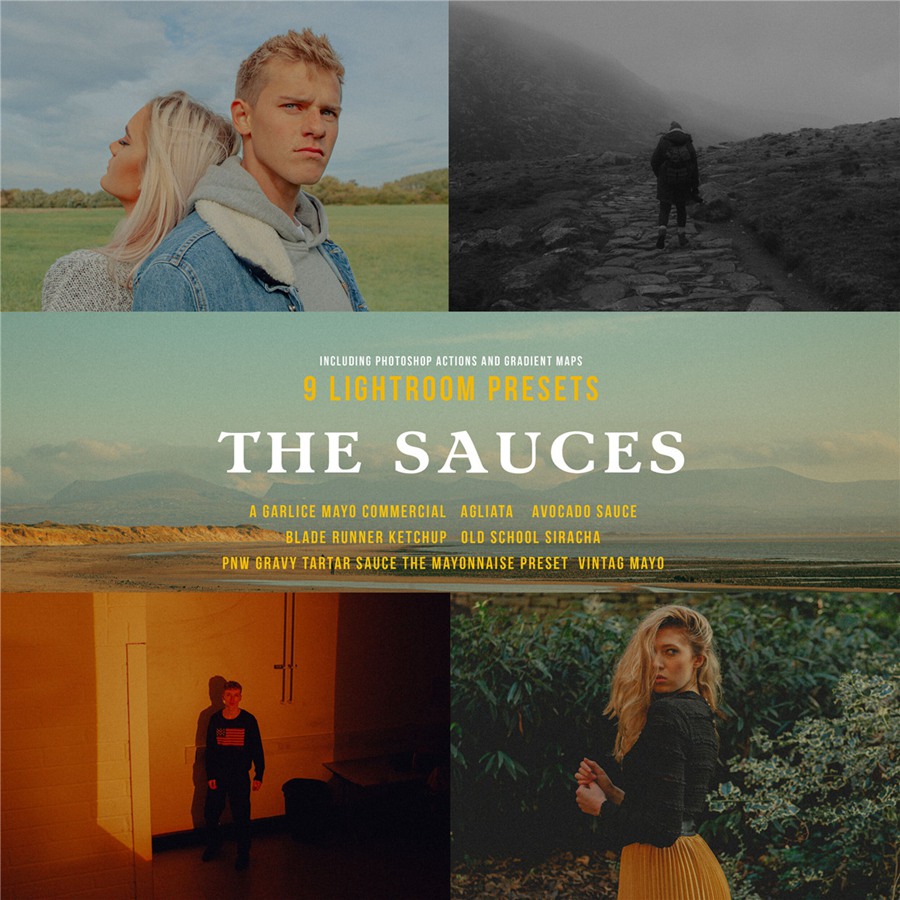 复古胶片模拟颗粒人像风格电影美学效果LR调色预设 Melior Studio - The Sauces Lightroom Preset Pack 插件预设 第1张-素材湾丨精选海外优质设计素材资源 复古胶片模拟颗粒人像风格电影美学效果LR调色预设 Melior Studio - The Sauces Lightroom Preset Pack 插件预设 sucaiwan.com